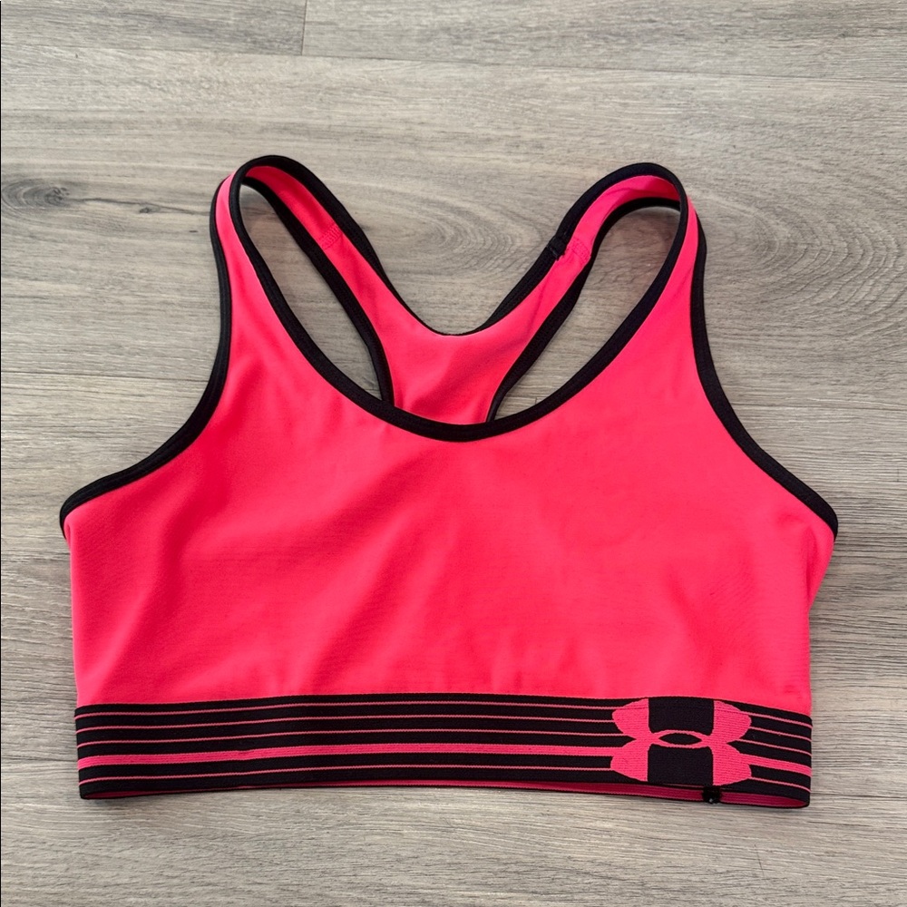 Under Armour Neon Pink Racerback Sports Bra with Black Trim size small